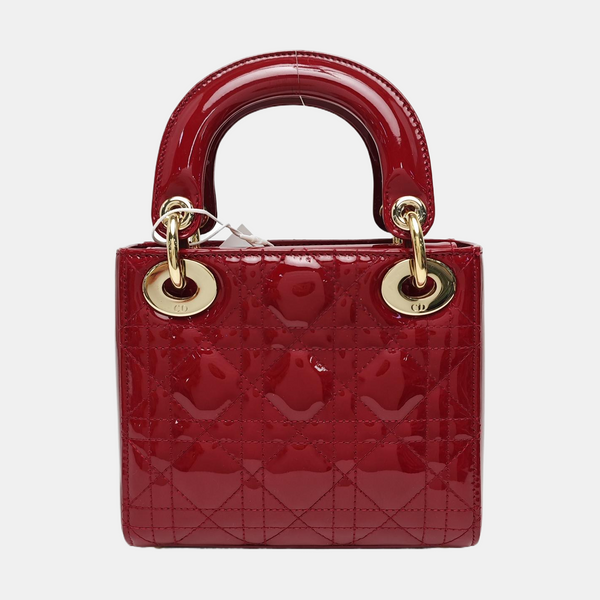 Lady Dior Mini Cannage Patent Leather Red