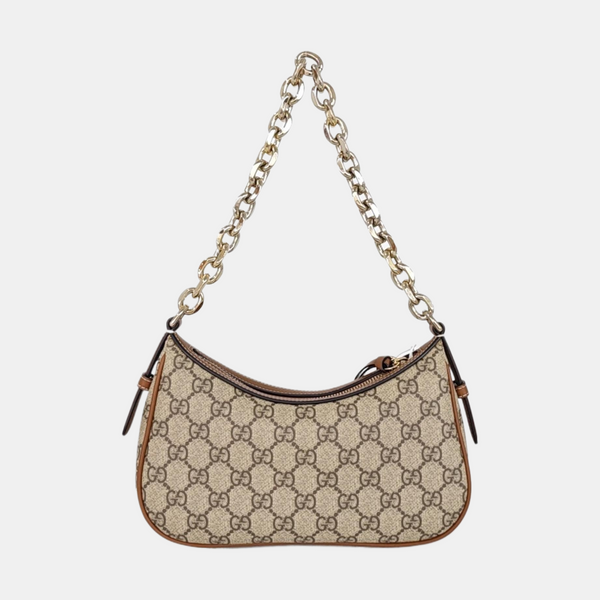 GG Emblem Small Monogram Coated Canvas Beige