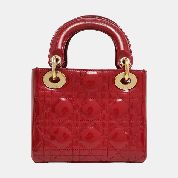 Lady Dior Mini Cannage Patent Calfskin Red