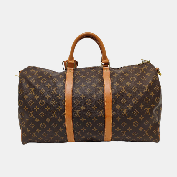 KEEPALL 50 Monogram Coated Canvas Brown