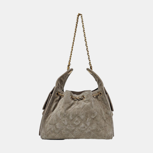 CHANEL 25 Small Quilted Suede Gray