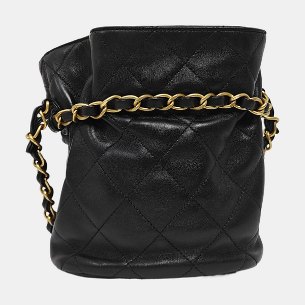 Quilted Lambskin Bucket Bag Small Black
