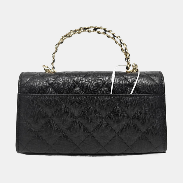 Quilted Grained Calfskin Shoulder Bag Large Black