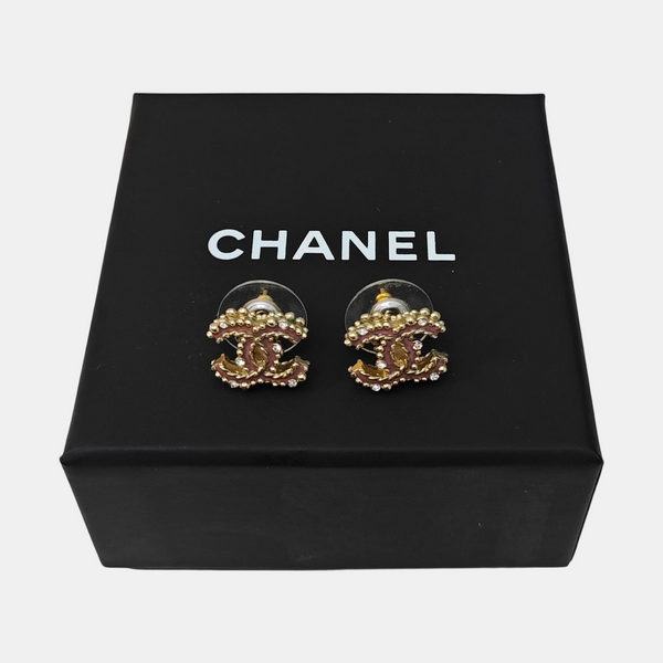 CC Logo Metal Gold Stud Earrings