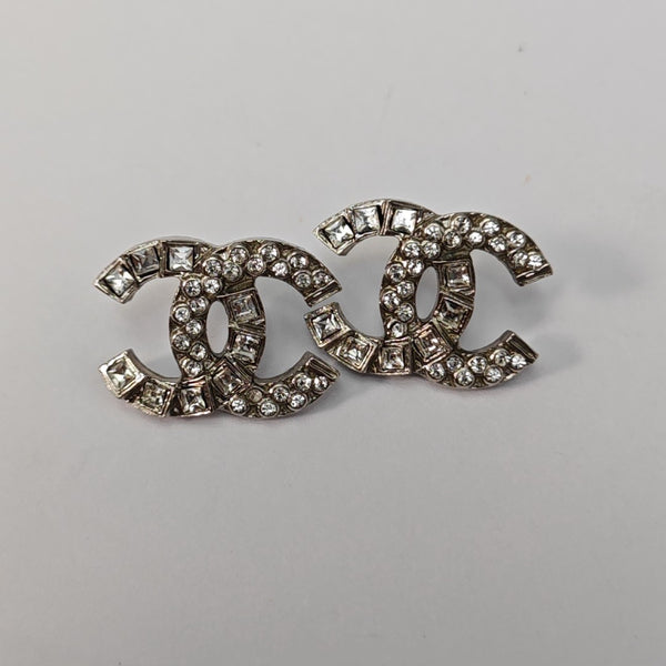 CC Logo Metal Silver Stud Earrings
