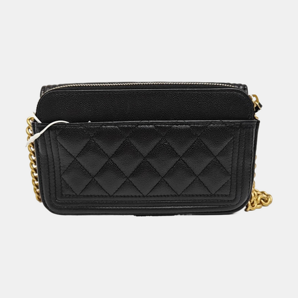 BOY CHANEL Mini Quilted Grained Calfskin Black