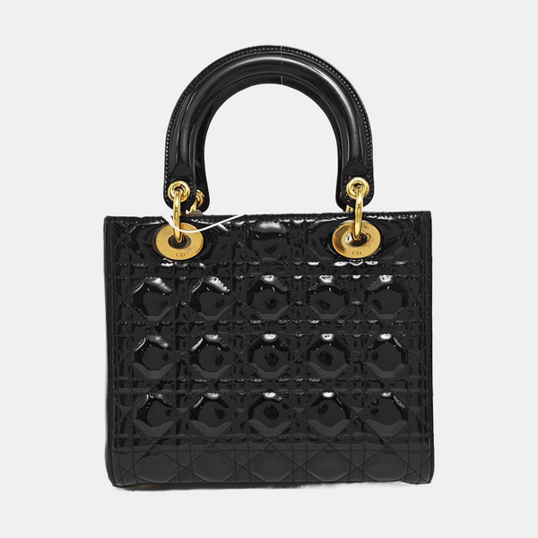 Lady Dior Medium Cannage Patent Leather Black