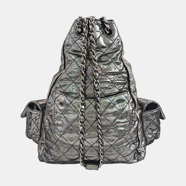 Quilted Calfskin Backpack Gray