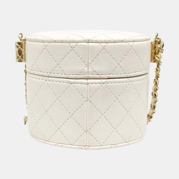 Round Vanity Medium Quilted Lambskin White