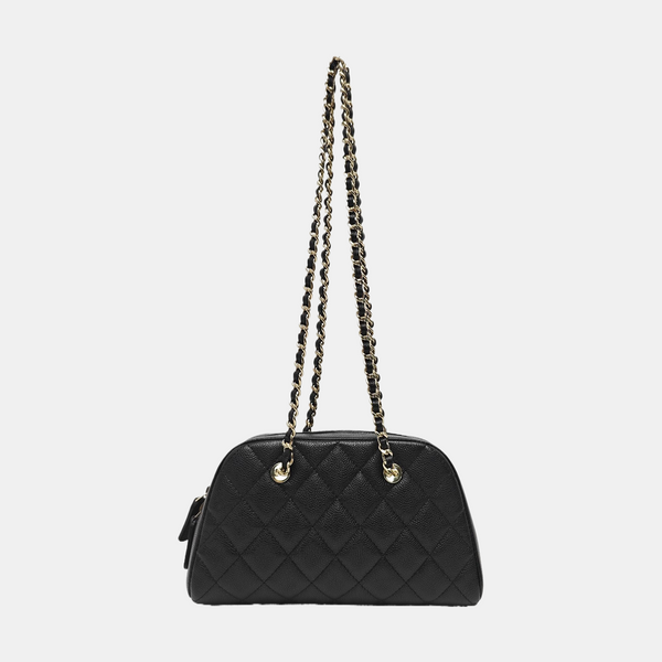 Quilted Grained Calfskin Shoulder Bag Black