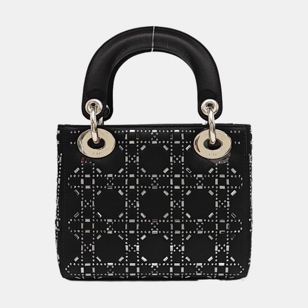 Lady Dior Mini Cannage Silk Satin Black