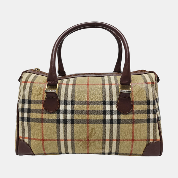 Coated Canvas Top Handle Bag Brown