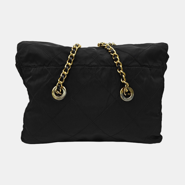 Quilted Nylon Shoulder Bag Black