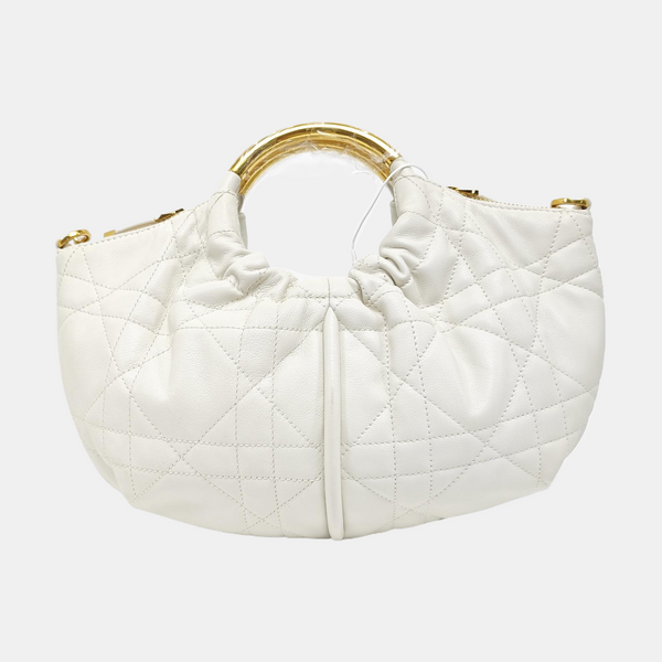 Cannage Calfskin Shoulder Bag White