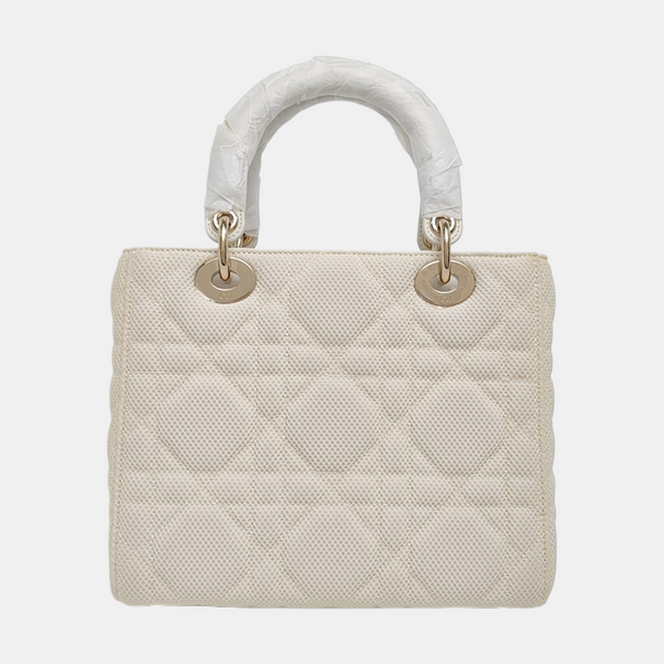 Authenticated pre-owned Lady D-Lite Medium Cannage Fabric White - Shoulder Bag at Looply