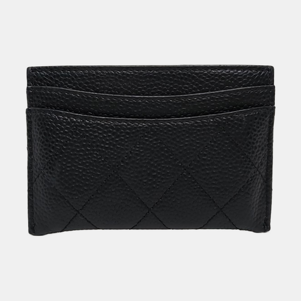 Authenticated pre-owned CLASSIC FLAP Quilted Grained Calfskin Black Card Holder - Card Holder at Looply