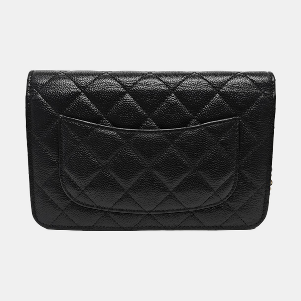 Quilted Grained Calfskin Shoulder Bag Black
