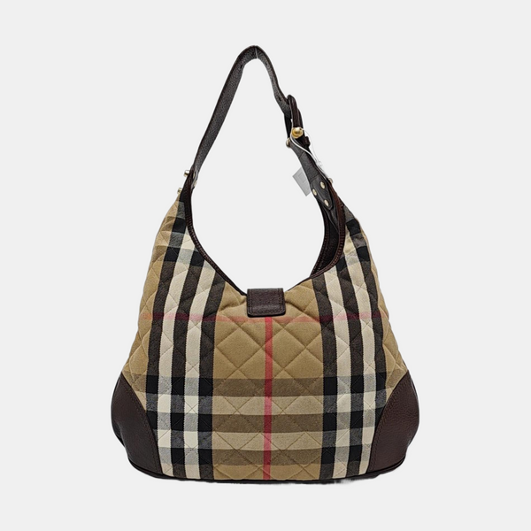 Quilted Canvas Top Handle Bag Brown