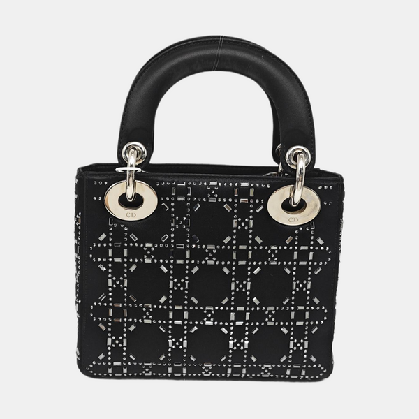 Authenticated pre-owned Lady Dior Mini Cannage Silk Satin Black - Tote Bag at Looply