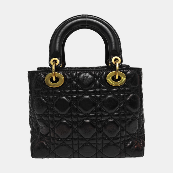 Authenticated pre-owned Lady Dior Small Quilted Lambskin Black - Tote Bag at Looply