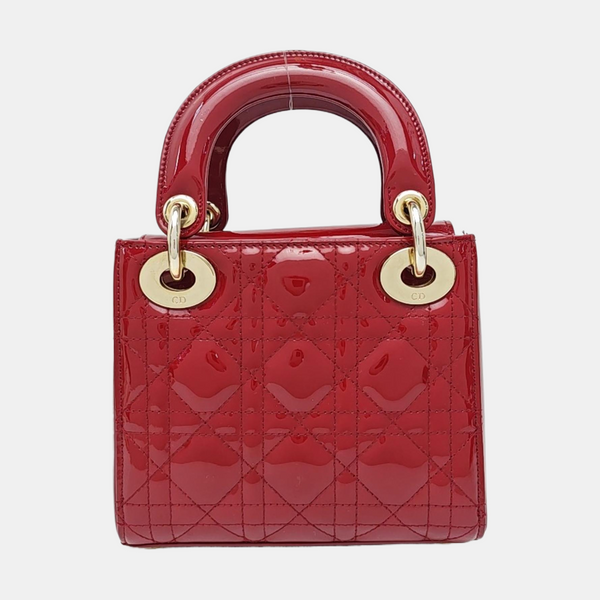 Lady Dior Mini Cannage Patent Leather Red