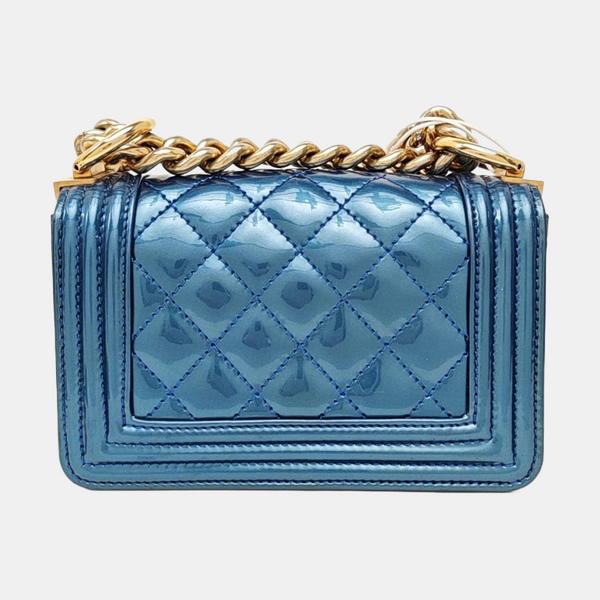 BOY CHANEL Quilted Patent Leather Blue