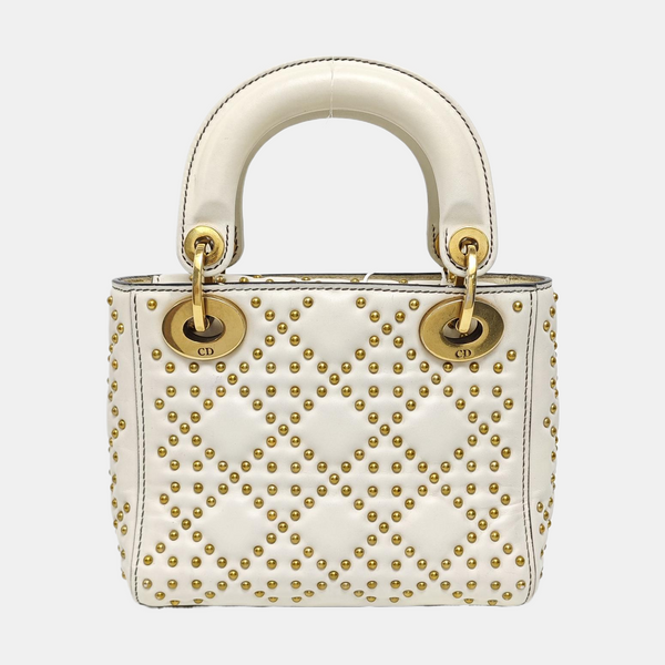 Authenticated pre-owned Lady Dior Mini Lambskin White - Tote Bag at Looply