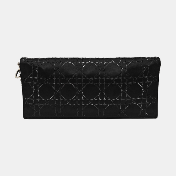 Cannage Silk Satin Shoulder Bag Black