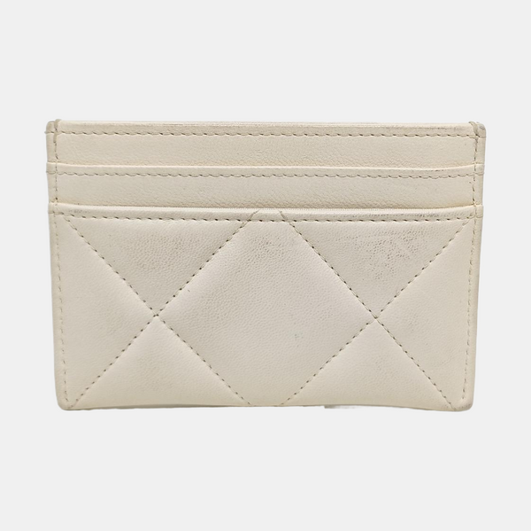 Authenticated pre-owned CHANEL 19 Quilted Lambskin White Card Holder - Card Holder at Looply