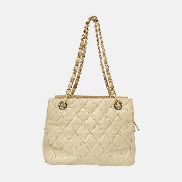 CHANEL PETITE Quilted Grained Calfskin Beige