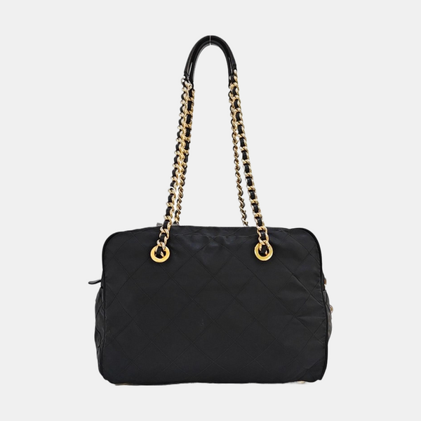 Chain Tote Quilted Nylon Black