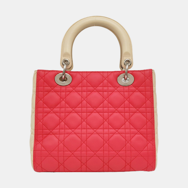 Authenticated pre-owned Lady Dior Medium Cannage Lambskin Pink - Tote Bag at Looply