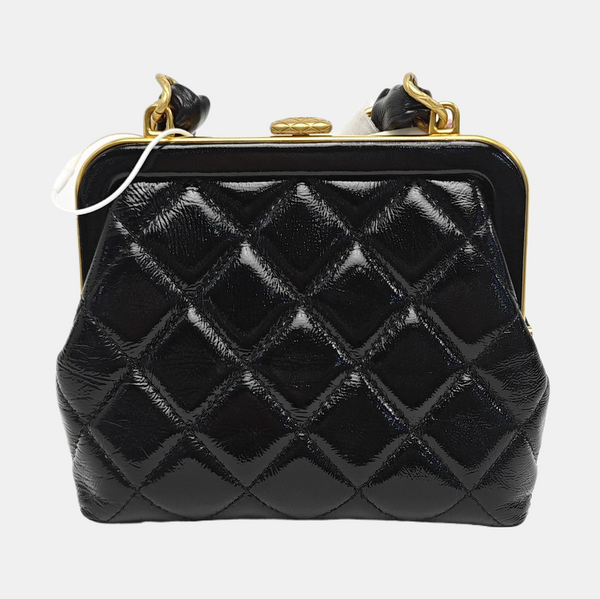 Quilted Patent Leather Shoulder Bag Black