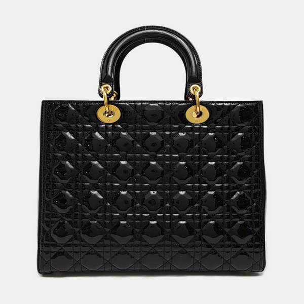 Lady Dior Large Cannage Patent Leather Black