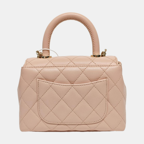 COCO HANDLE Mini Quilted Grained Calfskin Pink