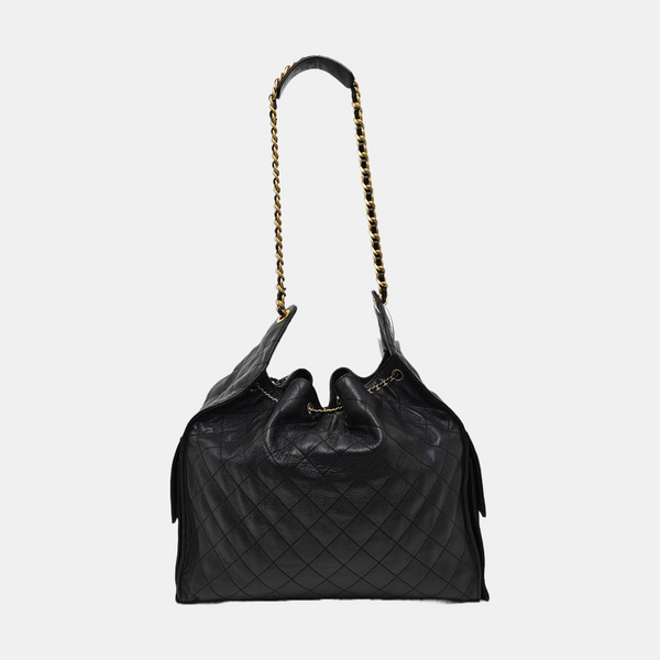 CHANEL 25 Large Quilted Grained Calfskin Black