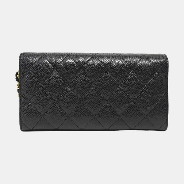 Cartera CLÁSICA CON SOLAPA Mini Acolchada de Piel de Becerro Granulada Negra