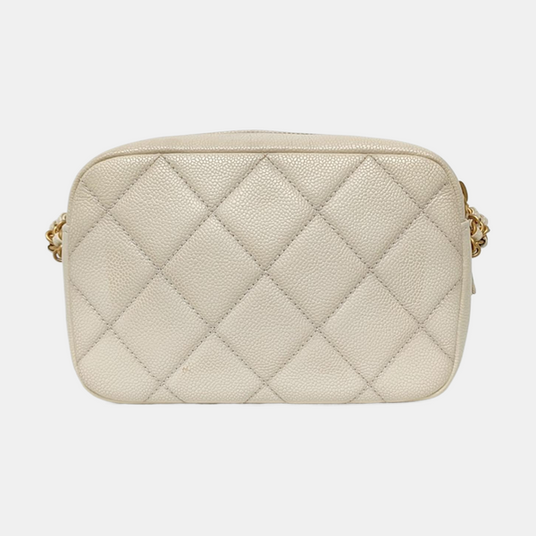 Mini Quilted Grained Calfskin White