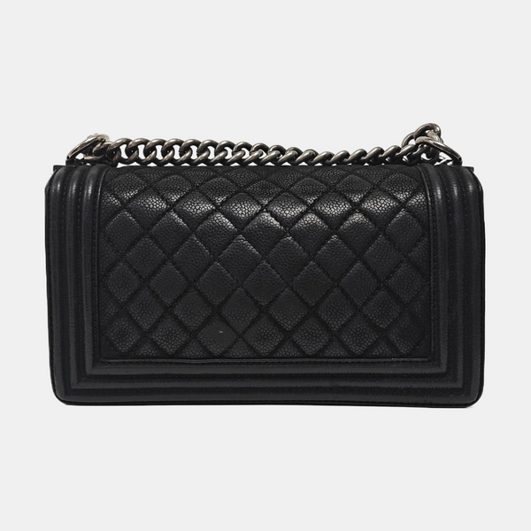 BOY CHANEL Medium Quilted Grained Calfskin Black