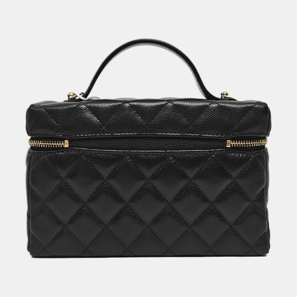 Quilted Grained Calfskin Shoulder Bag Black