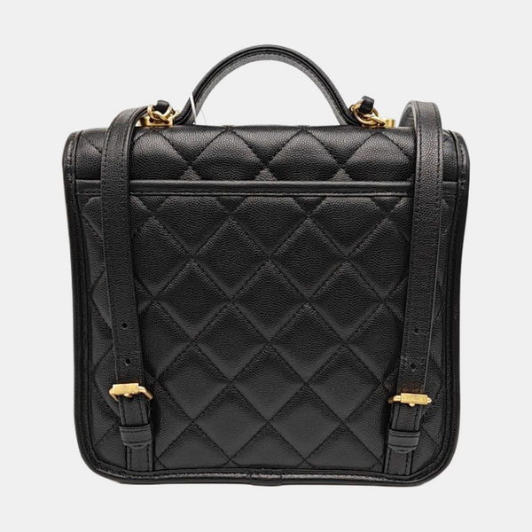 Quilted Grained Calfskin Backpack Black