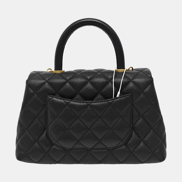 COCO HANDLE Small Quilted Grained Calfskin Black