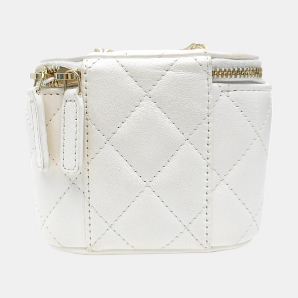 VANITY CASE Small Quilted Lambskin White