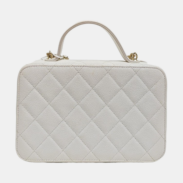 Quilted Grained Calfskin Shoulder Bag White