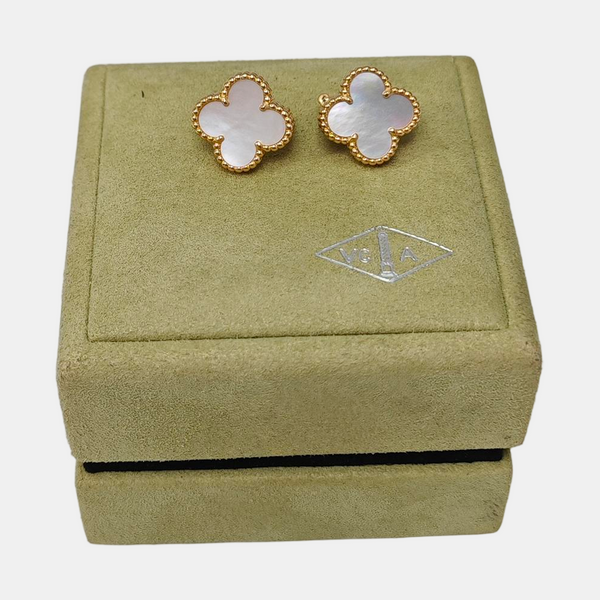 Vintage Alhambra 18k Gold White Stud Earrings
