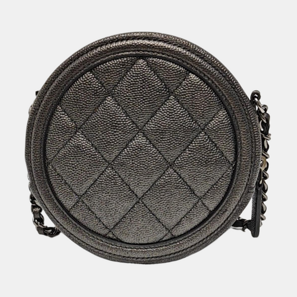 Quilted Grained Calfskin Shoulder Bag Gray