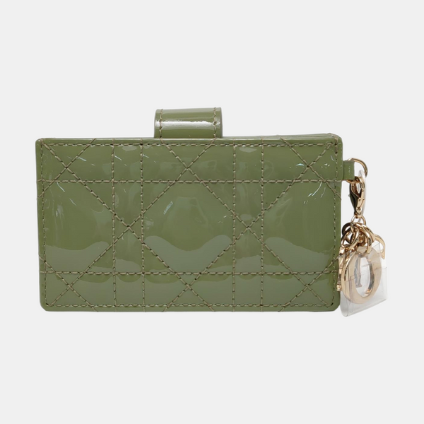 Lady Dior Super Mini Quilted Patent Leather Green Card Holder