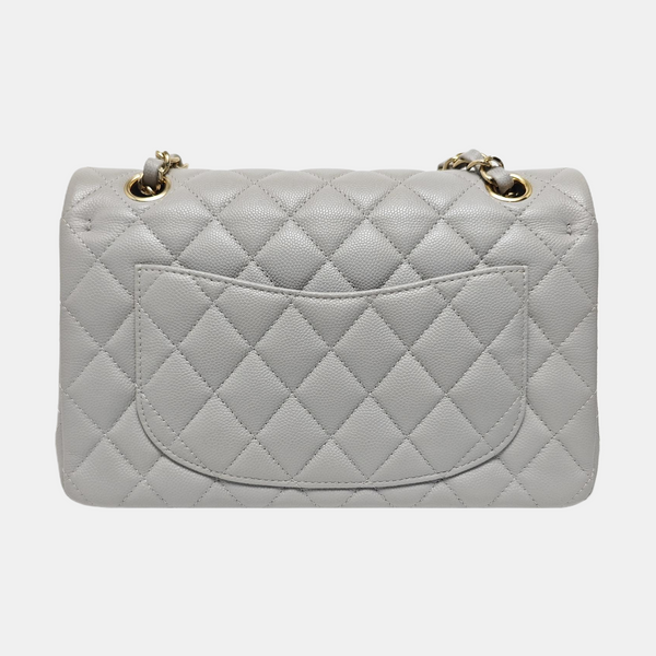 CLASSIC FLAP Small Quilted Grained Calfskin Gray