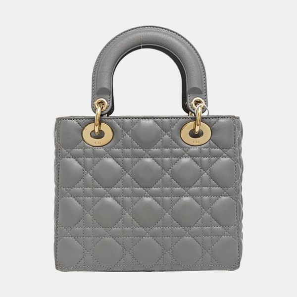 Lady Dior Pequeño de Piel de Cordero Acolchada Gris