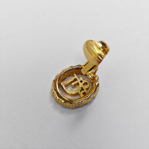 Dior Oblique Synthetic Crystal Gold Clip On Earrings